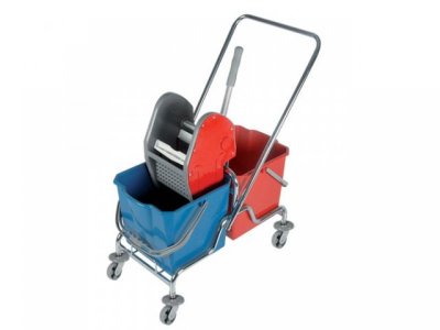 CLEANING TROLLEY WITH DOUBLE BUCKET (CHROME)