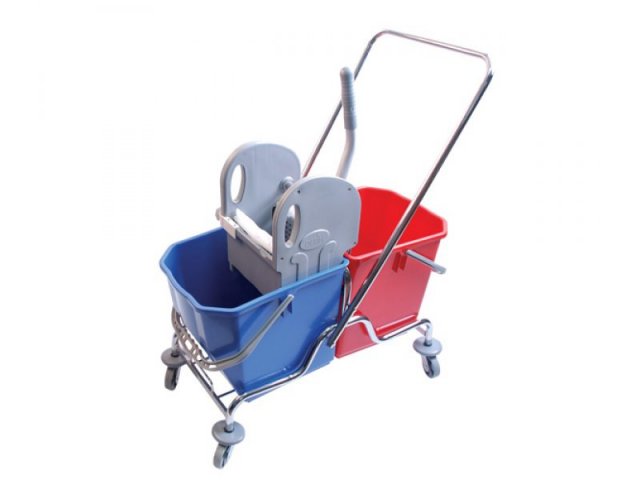 CLEANING TROLLEY WITH DOUBLE BUCKET (CHROME-EXTRA)