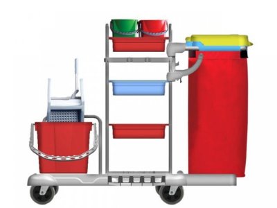 CLEANING TROLLEY WITH DOUBLE MOP BUCKET AND SINGLE BAG