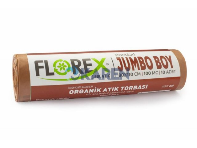 SIFIR ATIK JUMBO BOY ORGANİK ATIK BASKILI ÇÖP TORBASI KAHVERENGİ 80*110CM 10LU 10RULO