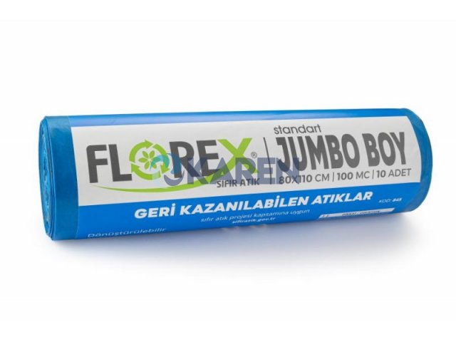 SIFIR ATIK JUMBO BOY GERİ KAZANILABİLEN ATIKLAR BASKILI ÇÖP TORBASI MAVİ 80*110CM 10LU 10RULO