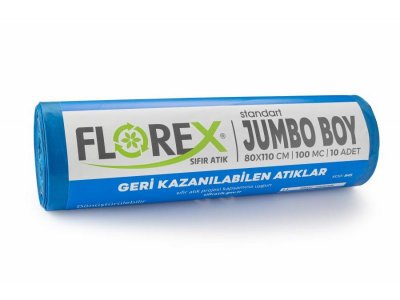 SIFIR ATIK JUMBO BOY GERİ KAZANILABİLEN ATIKLAR BASKILI ÇÖP TORBASI MAVİ 80*110CM 10LU 10RULO